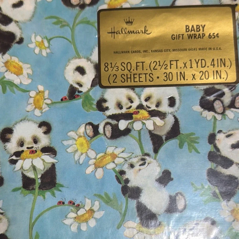 VTG Hallmark Ambassador Gift Wrap Lot Panda Floral Butterfly Polka Dot Neon